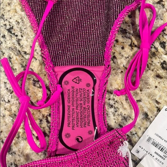 Good American Swim Always Fits Tiny Ties Metallic Bikini Bottoms NWT - Picture 9 of 12
